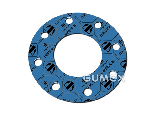 DIMERSIL 20, 0,5mm, 1500x1500mm, 100bar, NBR/Aramidfasern, +250°C (Dampf +200°C), blau, 